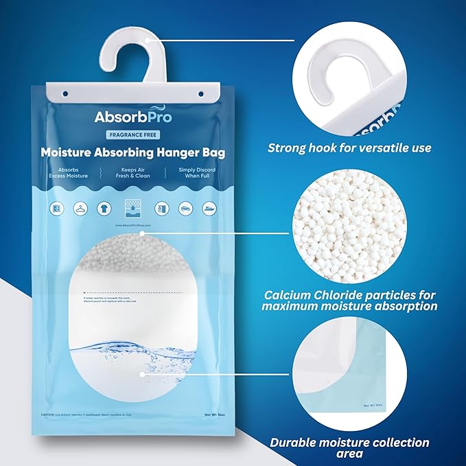 Moisture Absorbing Hanger Bag Fragrance Free - 3-Pack - 16 oz Hanging Dehumidifying Packs for Home, Kitchen, Bedroom, Bathroom, Closet, Small Rooms, Cars - Image 4