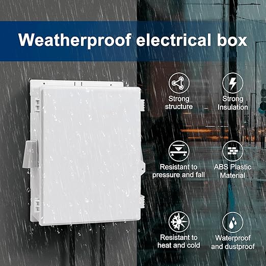 Outdoor Electrical Junction Box, ABS Water Resistant Enclosure with Internal Mounting Panel & Hinged Cover (16"H* 12"L* 5.9"W & Thermostat) - Image 4