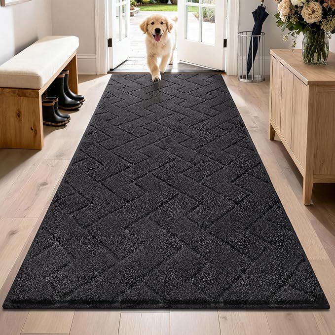 PURRUGS Dirt Trapping Door Mat 32" x 70", Non-Slip Machine Washable Entry Rug, Dog Doormat, Indoor Front Door Mat, Super Absorbent Entryway Rug for Muddy Shoes & Paws, Black by PURRUGS