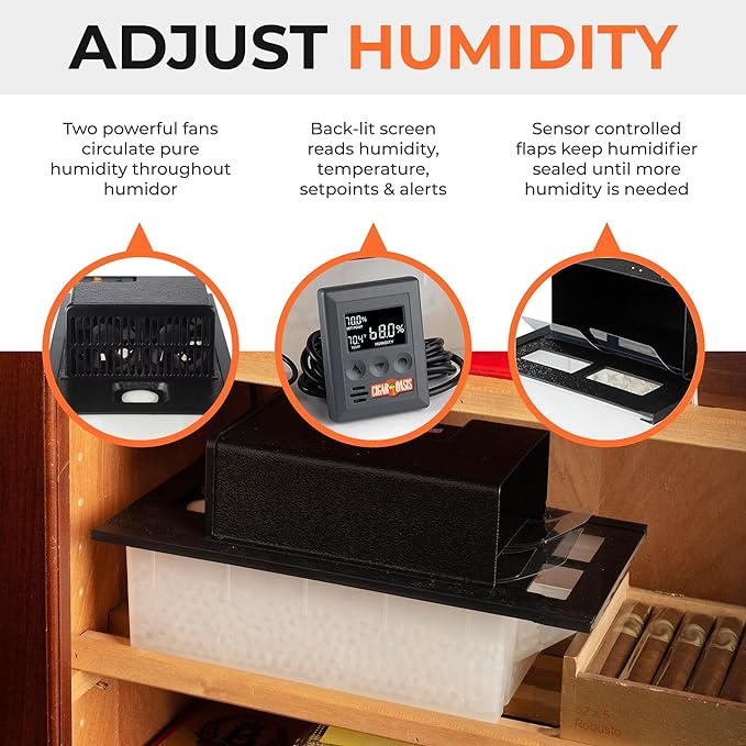 Cigar Oasis Magna 3.0 Cigar Humidor Humidifier - Electric Humidifier for Cigars - LCD Humidity & Temperature Display - Efficient Sensor Controlled Fan - Soft-Touch Button - 10-50 Cubic Ft Cabinet - Image 2
