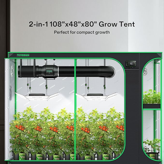VIVOSUN D948 2-in-1 9x4 Grow Tent, 108"x48"x80" High Reflective Mylar with Multi-Chamber and Floor Tray for Hydroponic Indoor Plant - Image 2