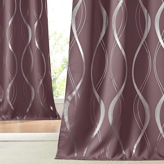 NICETOWN Dry Rose Blackout Curtain Panels 84 for Living Room and Bedroom 2 Panels, 52 x 84, Noise Reducing Thermal Insulated Wave Line Foil Print Design Window Treatments for Patio Sliding Glass Door by NICETOWN