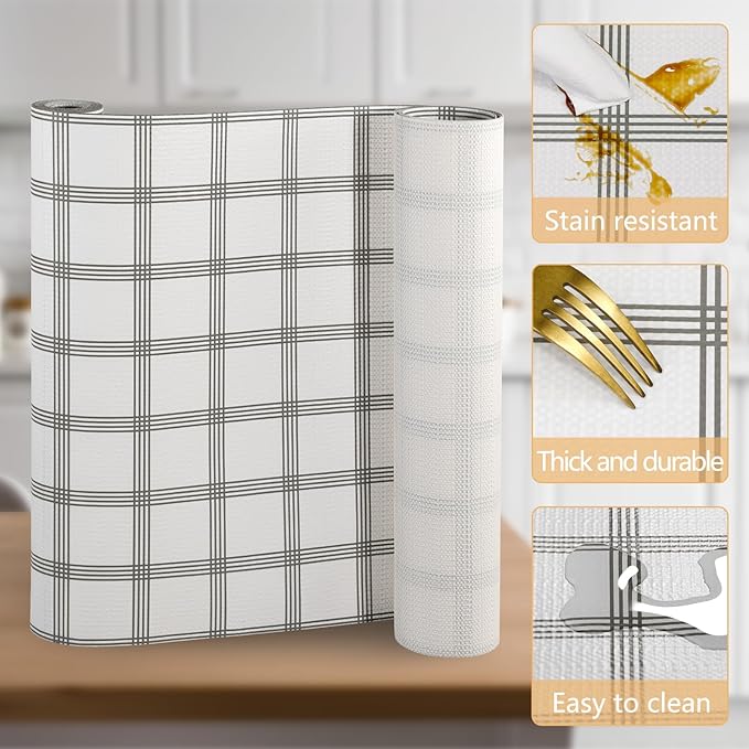 Drawer Shelf Liner Non Adhesive, Slip Resistant Easy to Clean Protect Kitchen Mats Thickened Strong Grip for Cabinet, Pantry, Tool Box, Cupboard, Dresser, Bathroom (White Plaid, 12 in x 10 FT) - Image 3