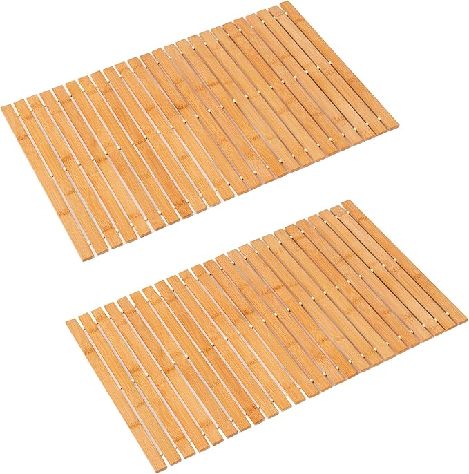 Bath Mat Bathroom Rugs Floor Wood Shower Bathtub Waterproof Non Slip Natural Accessories 16x24 Inch Easy to Clean, 2 pcs by Fovlaurs