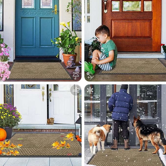 Smiry Front Door Mat Outside Entrance, Heavy Duty Sturdy Natural Rubber Doormat, Trap Dirt and Moisture, Easy Clean Low Profile Mats for Indoor Outdoor Entry, Irregular Triangle (29.5x17, Camel) - Image 7