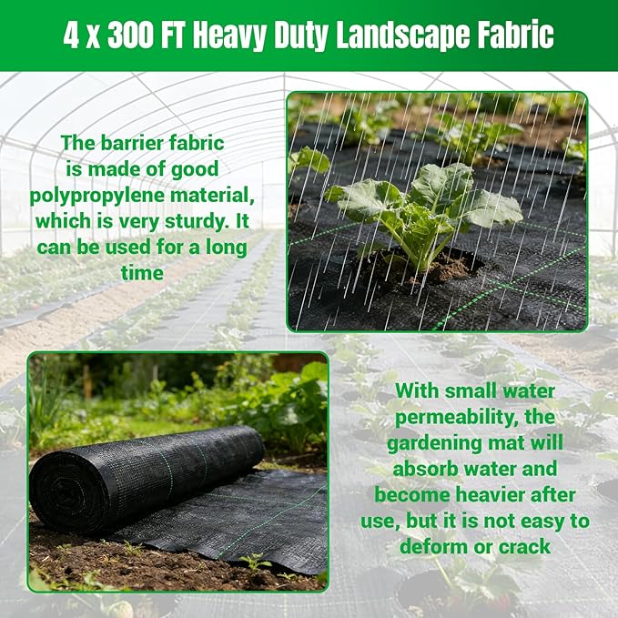 Weed Barrier Fabric Planting Cover - 4 x 300 FT Heavy Duty Landscape Fabric Ground Cover Block for Outdoor Planting - Image 6
