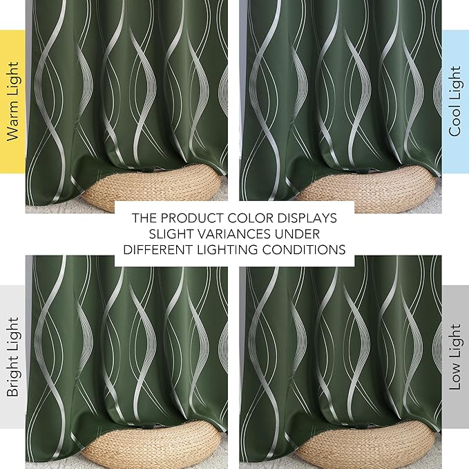NICETOWN 100% Blackout Curtains 84 inch Length 2 Panels Set, Dark Mallard, 52" x 84", Noise Reducing Thermal Insulated Wave Line Foil Print Design Blackout Curtains for Hall Closet Villa Door - Image 8