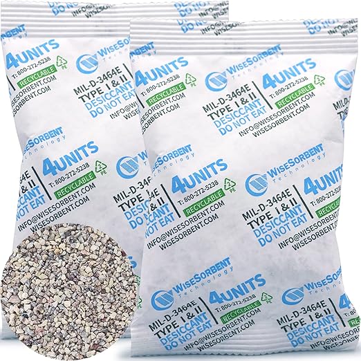 20 PackS 4 UNIT Clay Dessicant Packets, Dehumidifier for Gun Safe, Bucket Moisture Control, Montmorillonite Moisture Absorbers for Food Storage, Conforms to MIL-D-3464E Type I & II Absorbents by Wisesorb
