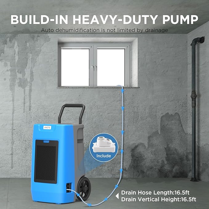 Andte 190 Pints Commercial Dehumidifier with Pump for 3,000 Sq. Ft. - Industrial-Grade Moisture Removal for Basements, Garages & Water Damage Restoration - Image 2