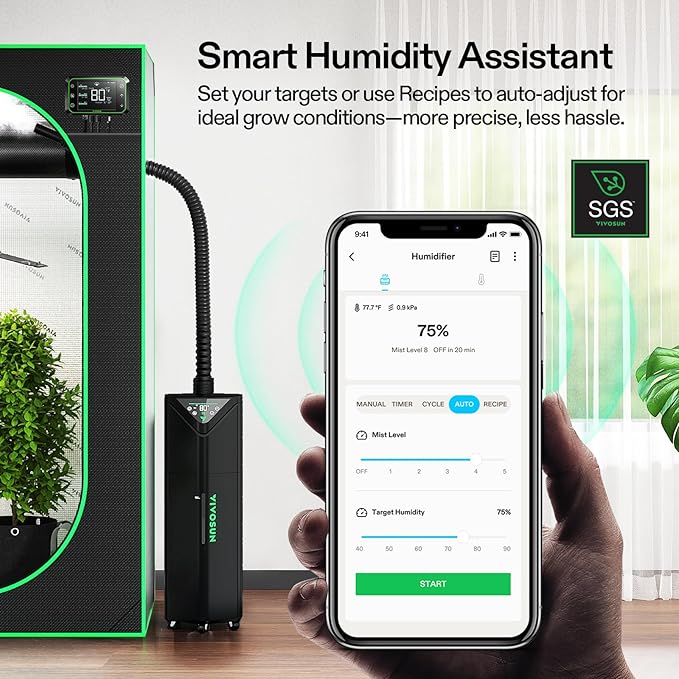 VIVOSUN AeroStream H19 Intelligent Environmental 19L Humidifier with Temp & Humidity Probe, Top Control Panel, Smart Remote Control, Designed Specifically for Use with Grow Tents - Image 4