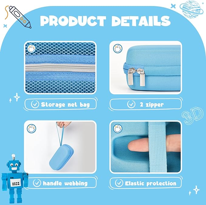 Case Compatible with 3Doodler Start+ Essentials for 3D Pen Set for Kids, Carrying Holder Fit for Printing Pens,Storage Organizer for Printing Filament Refill,Micro-USB Charger (3D-01-Blue) - Image 3