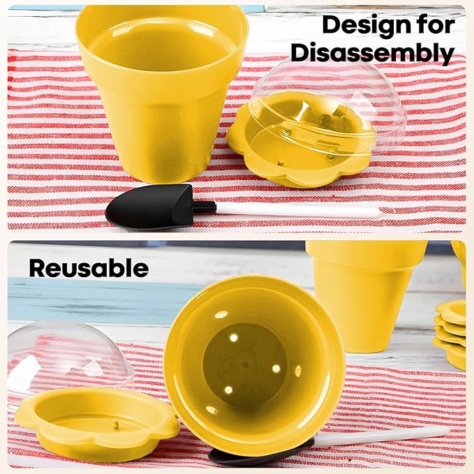 20 Pcs Nursery Pots with Humidity Dome, Flower Pot Dessert Cups with Bring A Plate and Shovel, Planting Cups for Seeds for Indoor Gardening and Plant Propagation(Yellow) - Image 4
