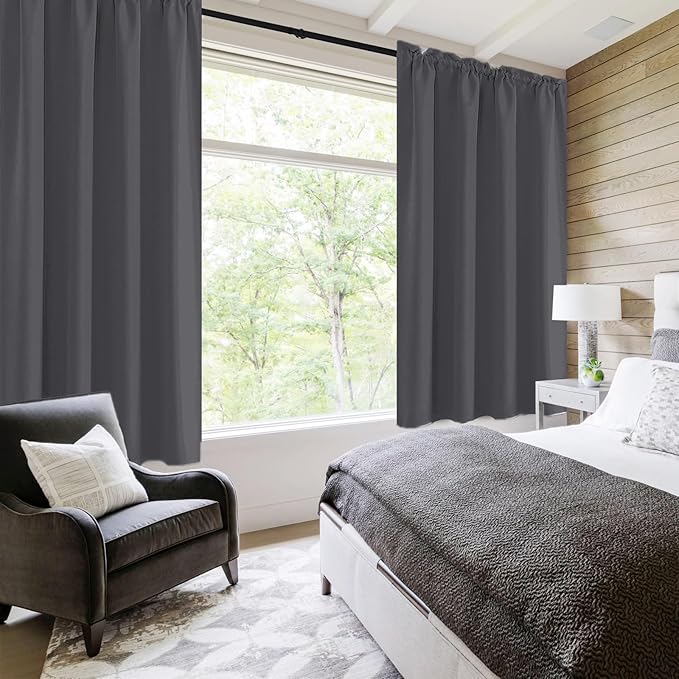 DWCN Blackout Curtains for Bedroom 63 Inch Length 2 Panels Set, Solid Thermal Insulated Energy Saving Rod Pocket Window Treatment Curtains Blackout Drapes (W42 x L63 Inch, Dark Grey) - Image 6