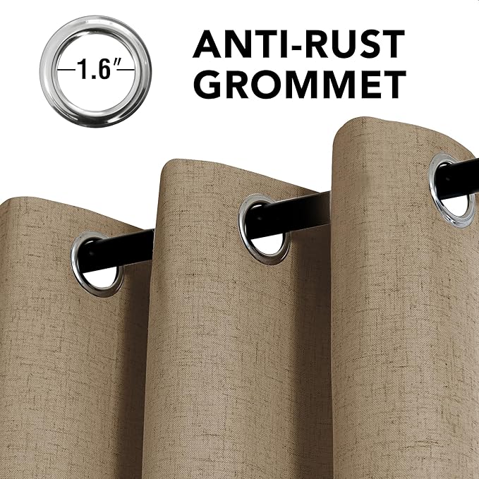 H.VERSAILTEX Linen Curtains 100% Blackout Curtains for Bedroom 84 inch Long Full Light Blocking Nature Linen Blended Window Curtains for Living Room Nickel Grommet (2 Panels, Heathered Macchiato) - Image 3