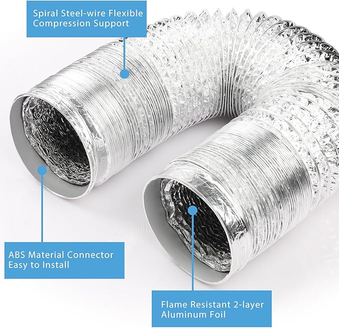 YIJUHOU 4 Inch 16FT Dryer Vent Hose, Flexible Aluminum air ducting for Clothes Dryer, Grow Tent, Include 2 Clamps - Image 3