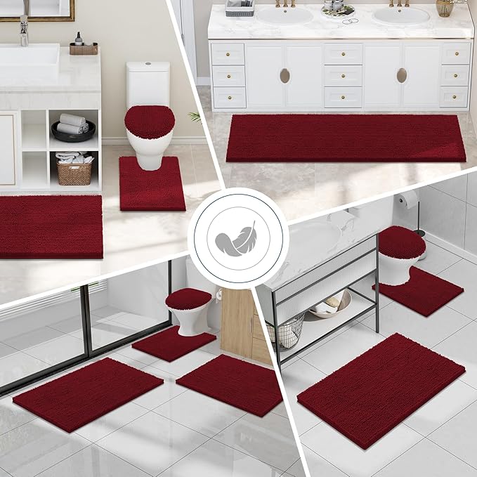 Smiry Luxury Chenille Bathroom Rugs 36x24, Extra Soft and Absorbent Shaggy Bath Mat, Machine Washable, Non-Slip Plush Carpet Runner for Tub, Shower, and Floor, Home Decor Accessories, Red - Image 7