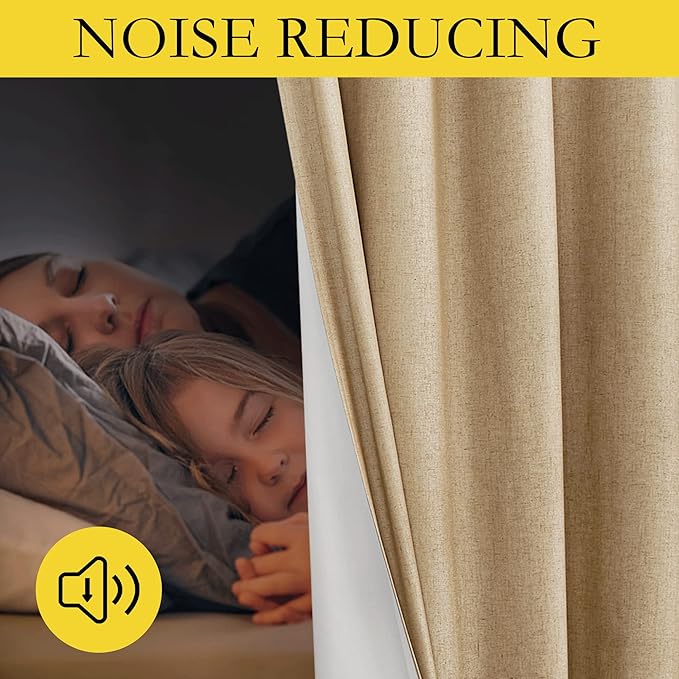 NICETOWN 100% Absolutely Blackout Linen Curtains with Thermal Insulated White Liner, Camel, W42 x L72, 2 Panels, Long Curtains 72 inch Length for Patio Door, Doorway, Office, Overnight Shiftworker - Image 4