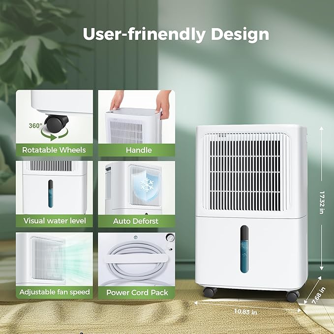 2,500 Sq.Ft Dehumidifier for Basement with Drain Hose, MAX 34 Pint Dehumidifiers for Home with 3 Modes, Smart Humidity Control & Display, 24HR Timer, Auto Defrost for Large Room, Bathroom,Bedroom - Image 9
