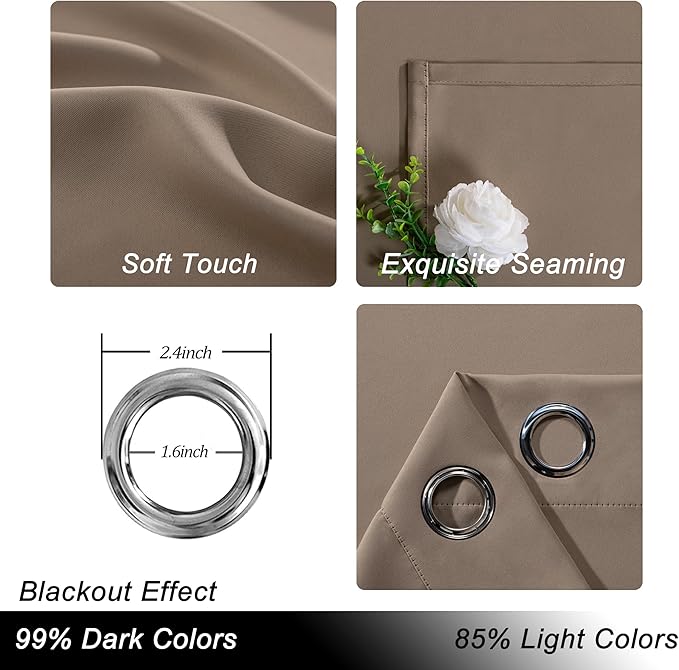Hiasan Sliding Glass Door Blackout Curtains for Privacy,Thermal Insulated Grommet Curtain for Room Divider,Shared Office Space,Apartment,1 Drape Panels Sewn with Tiebacks,8.3ft Wide x 7ft,Camel - Image 3