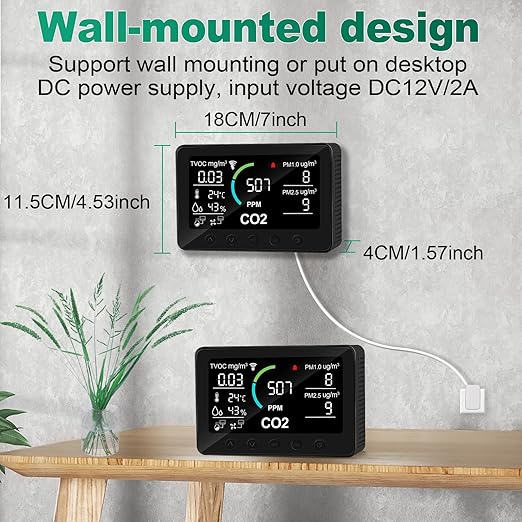 12 in 1 Air Quality Monitor Indoor, with WiFi and APP,Air Quality Tester for Home,Air Quality Meters for CO2,TVOC,PM1.0,PM2.5,AQI,Temperature and Humidity,Detector for Home,Office (Black) - Image 5