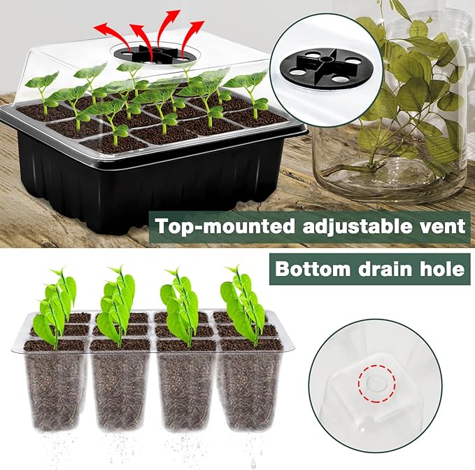 ZeeDix 6 Set Seed Starter Tray Kits, 6 Pack Seed Trays with 90 Pack Coco Coir Pellets, Adjustable Humidity Germination Tray with Dome Lids for Indoor Plants, Mini Greenhouse for Vegetables Garden - Image 3