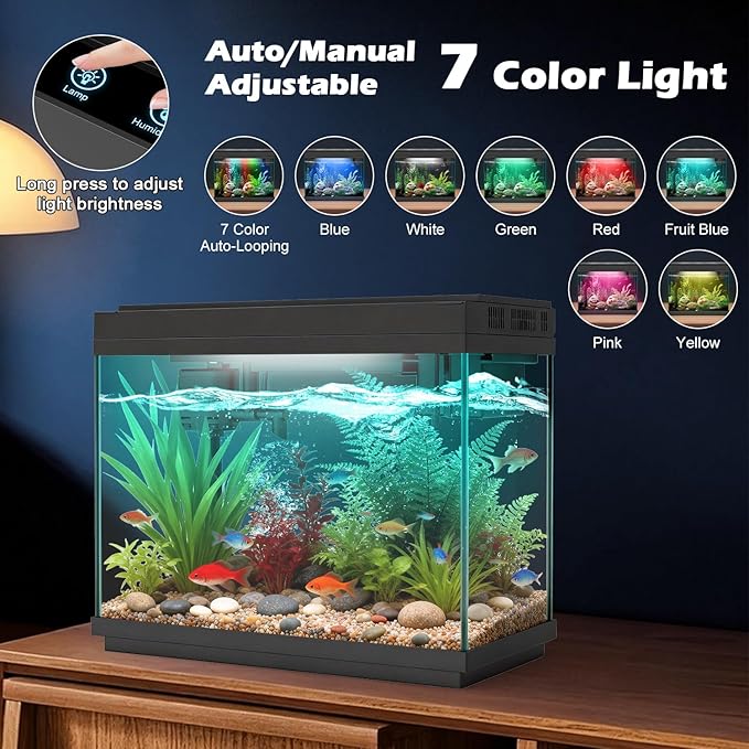 Smart Aquarium Fish Tank with Silent Water Pump, 2.4 Gallon Small Aquarium with Quick Start Kit, Temperature Display, Humidifier and RGB Lights, Perfect for Home, Office, and Decor, Black - Image 6