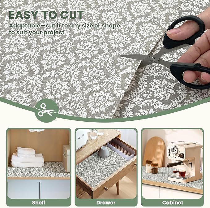 Drawer Liner and Shelf Liner for Kitchen Cabinet Liner Non-Adhesive Non-Slip Shelf Paper, Thick Strong Grip Waterproof Easy to Clean for Shelves, Cupboard, Desks, Baroque Pattern, 17.5 in x 20 FT - Image 3