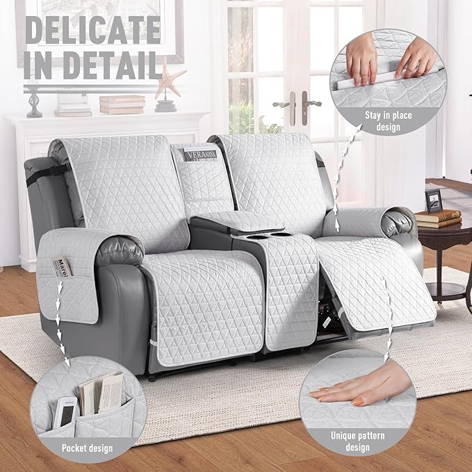 TAOCOCO 100% Waterproof Loveseat Recliner Couch Sofa Covers with Console,Double Reclining Couch Cover Non-Slip Sofa Slipcovers Washable,Furniture Protector Covers for Kids,Pets(2 Seater,Off White) - Image 6