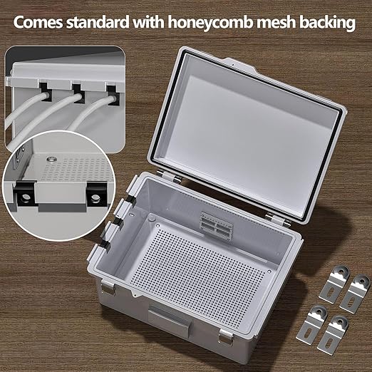 Electrical Junction Box, Ventilated Design, Cable Grommets, Indoor/Outdoor Use with Mounting Panel & Hinged Cover. Waterproof IP 65. (Grey Cover, 11.8"x7.9"x5.1") - Image 7