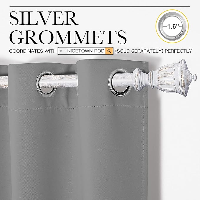 NICETOWN Thermal Insulated Blackout Curtains - Grommet Top Window Treatment Drapes for Hall (2 Panels, W42 x L90 inches, Silver Grey) - Image 3