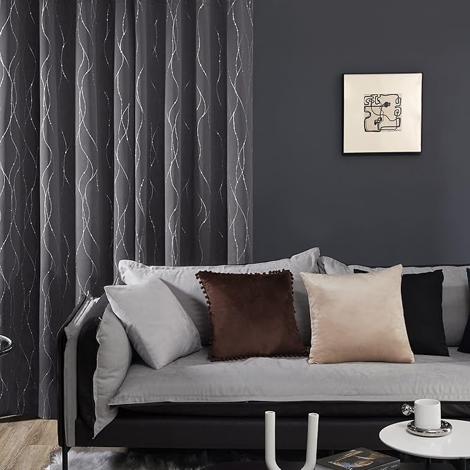 Deconovo Grey Blackout Curtains for Living Room, Thermal Insulated Soundproof Drapes, Wave Dots Foil Print, 52 x 95 Inches Long, 2 Panels, Machine‑Washable Window Panel for Bedroom Nursery Office - Image 5