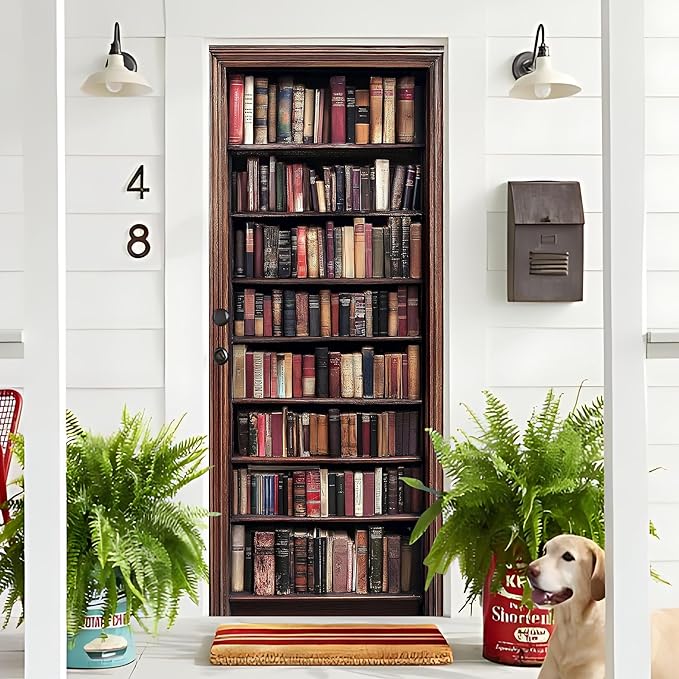 3D Door Stickers, Peel and Stick Vinyl Wallpaper ，Self-Adhesive Mural for Home Decor 30.3" W x 78.7" H (Bookshelf New, 30.3" W x 78.7" H) - Image 4