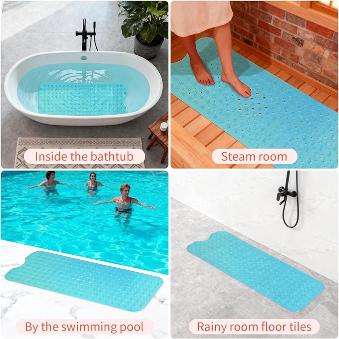 Anti-Slip Bathtub Shower mat, 39.3×15.7 inch（Approximately 100 × 40cm） Soft Oversized Machine Washable Non-Slip Bathtub mat with Drainage Holes, Bathroom Floor Suction Cup.（1-Clear Green） - Image 5