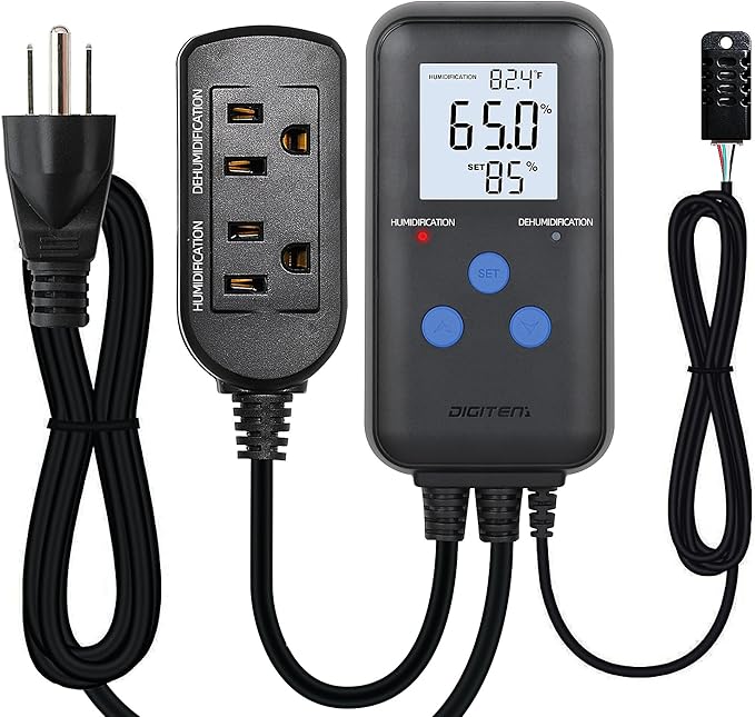 Digital Humidity Controller, Pre-Wired Humidity Controlled Dual Stage Outlets for Mushroom Growing, Reptile, Grow Tent, Humidifier/Dehumidifier by SENSTREE