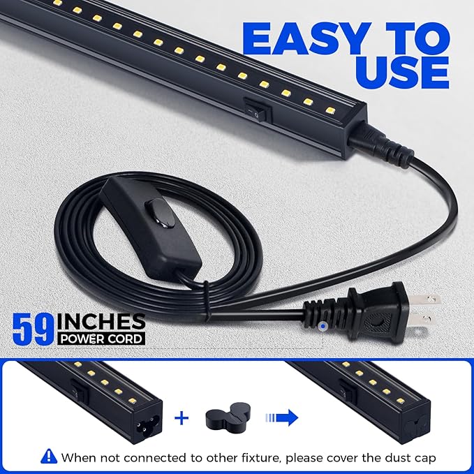 Barrina T5 Grow Lights for Indoor Plants, 2FT 5000K Full Spectrum LED Grow Light with Black Cover, T5 Grow Light Strip, Under Cabinet Plant Light with Switch Cord, Linkable, Plug and Play, 4 Packs - Image 8