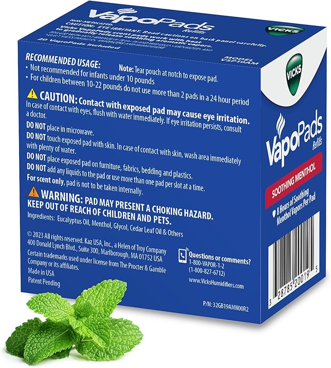 Vicks VapoPads Original Menthol Scent Refill Pads for Vicks Humidifiers and Sinus Inhalers,20 Count (Pack of 12) - Image 2
