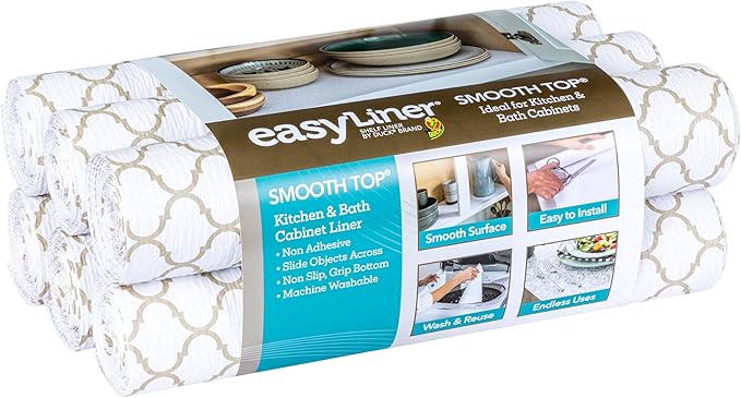 Duck Brand Smooth Top EasyLiner for Cabinets & Drawers - Easy to Install & Cut to Fit - Shelf Paper & Drawer Liner Non-Adhesive - Non Slip Shelf Liner - 20" Width - 36 Total Feet - Taupe Quatrefoil by DuckBrand