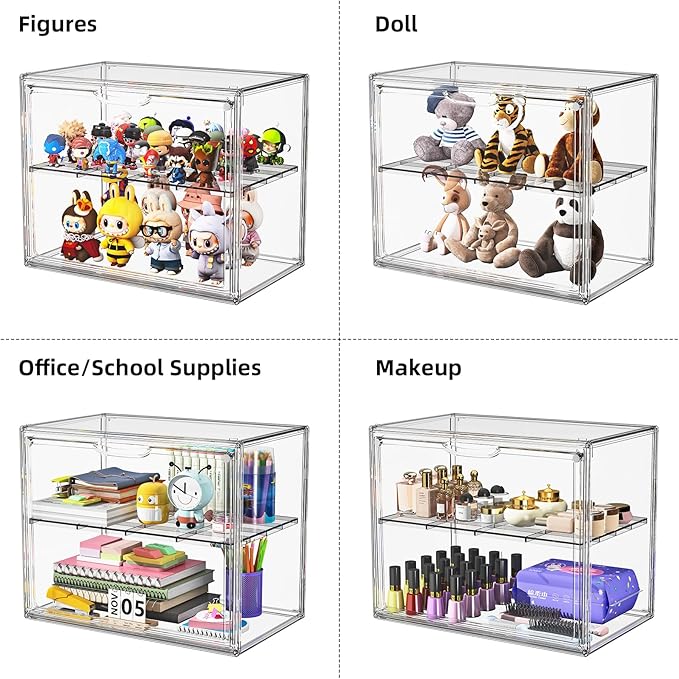 Large Acrylic Display Case for Collectibles, Stackable Hobby Blind Box Figurine Display Case with Compartment Divider for Figures, Cosmetic, Purse, Handbag, Medicine, 1 Pack - Image 3