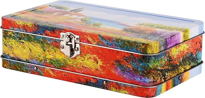 DAHO Metal Storage Box with Hinge for Office, School, Home, Makeup, Arts & Crafts and Accessories (French Country Landscape) - Image 2