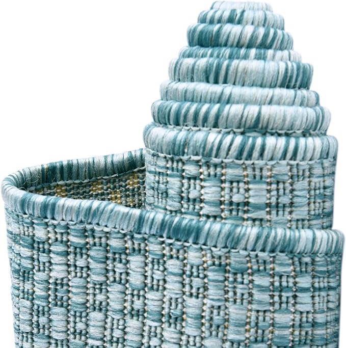 Unique Loom Collection Casual Transitional Solid Heathered Indoor/Outdoor Flatweave Area Rug (6' 1" x 9' Rectangle, Aquamarine/Ivory) - Image 10