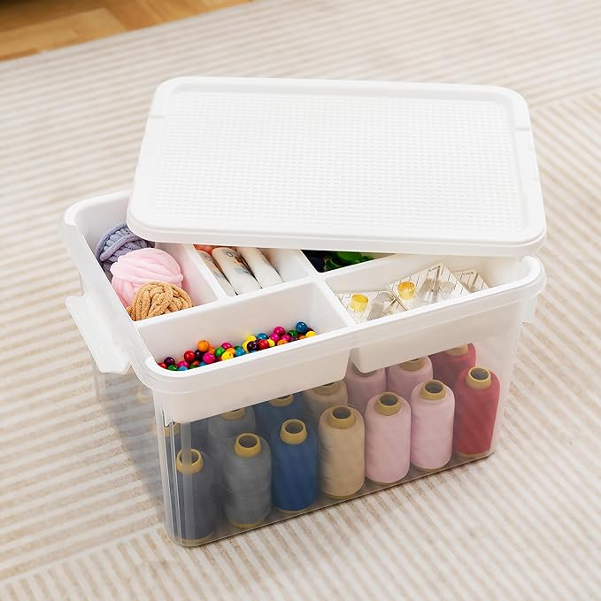 Citylife 32 QT Stackable Toy Storage with Building Baseplate Lid and Removable Tray Tool Box Organizer Storage Bins with Lids for Organizing Bead, Tool, Sewing - Image 2