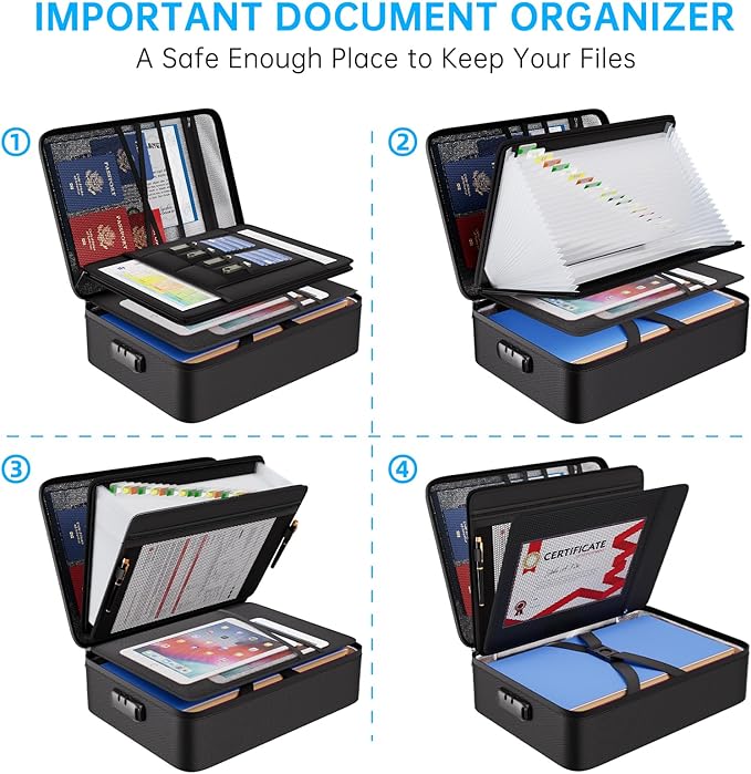 ENGPOW Fireproof Document Box with Lock,5200℉ Soft Case Fireproof Box with 25 Pocket Accordion File Folder,Multi-Layer Fireproof Water Resistant File Organizer Storage for Important Documents,Laptop - Image 3