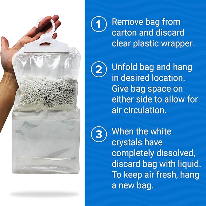4 Pack Moisture Absorber Hanging Bags, Boat Dehumidifier with Charcoal, Unscented, Removes Dampness and Musty Odors, Ideal for Basement, Closet, Home, Car, RV, and Boating - Image 6