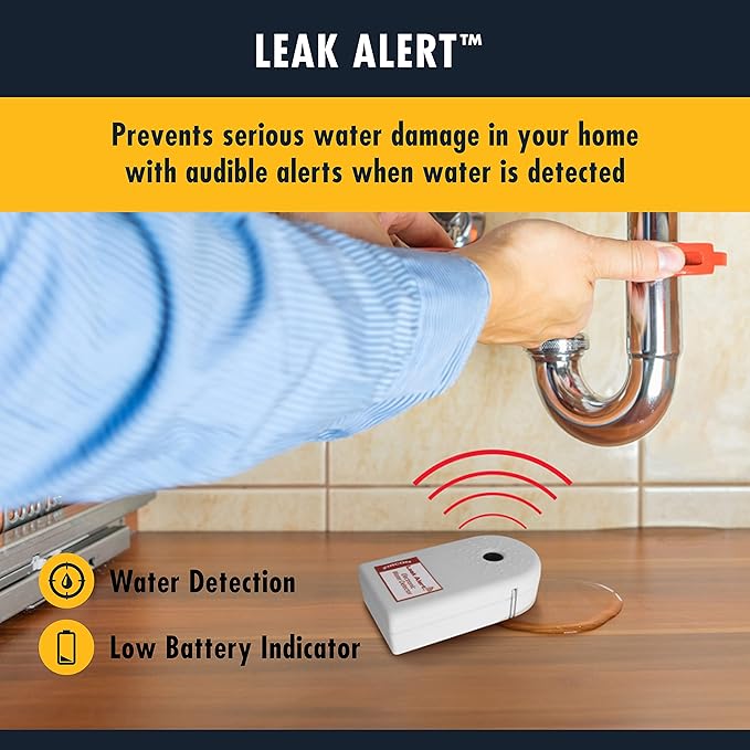 Zircon Leak Alert Water Leak Detector & Flood Sensor Alarm/Water Leak Sensor with Dual Leak Alarms 90Db Audio/Battery Powered (2 Pack) Batteries Not Included (72311) White - Image 2