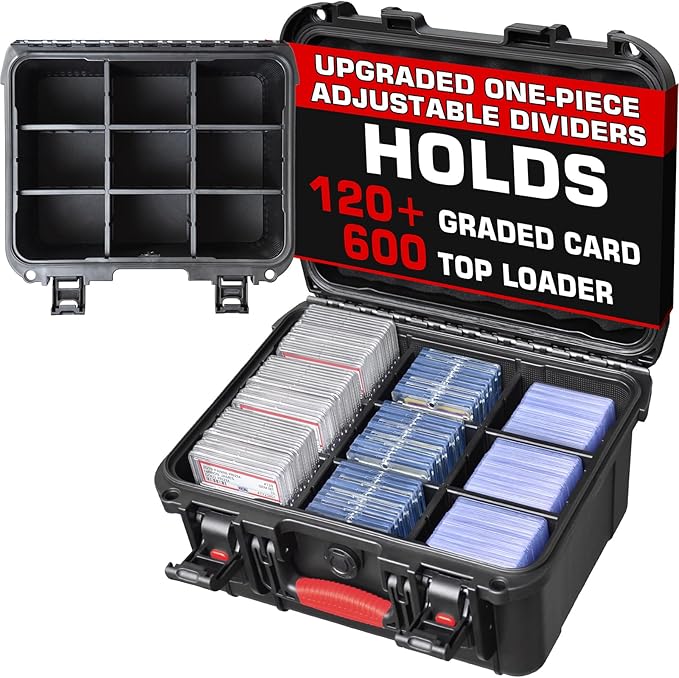 Graded & Trading Card Storage Box – PSA Slab Sports Card Case with 6 Adjustable Dividers, Fits BGS SGC CGC CSG Slabs, Toploaders & Magnetic Holders – Waterproof Hard Shell Organizer for Collectors by Unknown