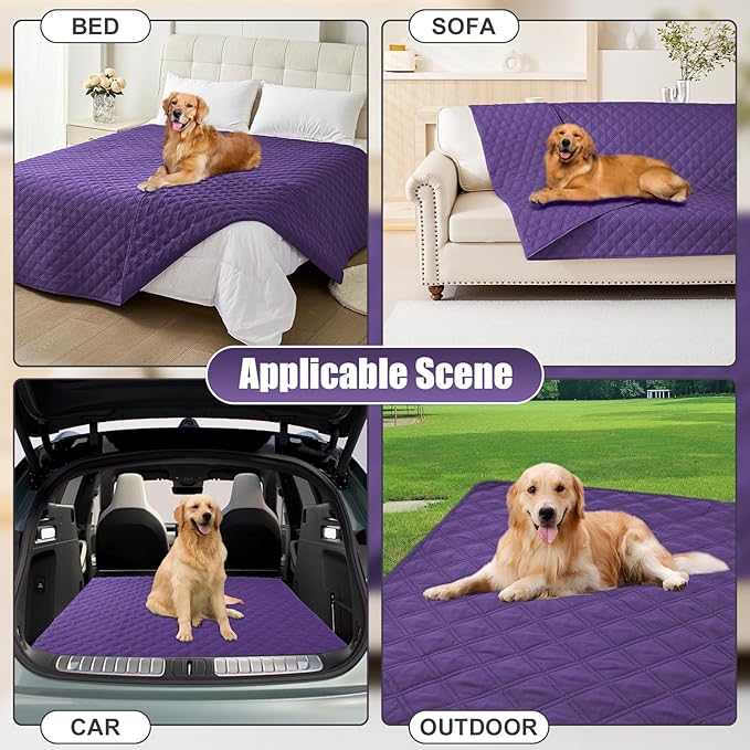 Smiry Waterproof Dog Bed Cover Pet Blanket, Soft Washable Dog Blanket for Furniture Bed Couch Sofa Reversible, Checkered (40"x50", Purple/Purple) - Image 7