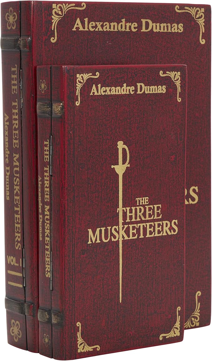 Deco 79 Wooden Decorative Box "The Three Musketeers" Storage Faux Book Decorative Keepsake Boxes, Set of 2 Storage Boxes 11", 9"W, Red by Deco79