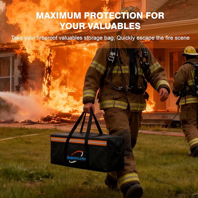 Large Fireproof Document Bags, 24x12x12" Waterproof Storage Firesafe Bag, Large Capacity Waterproof Storage Box with Reflective Strip for Valuables & Passport, Silicone Coating & Zipper Closure - Image 6