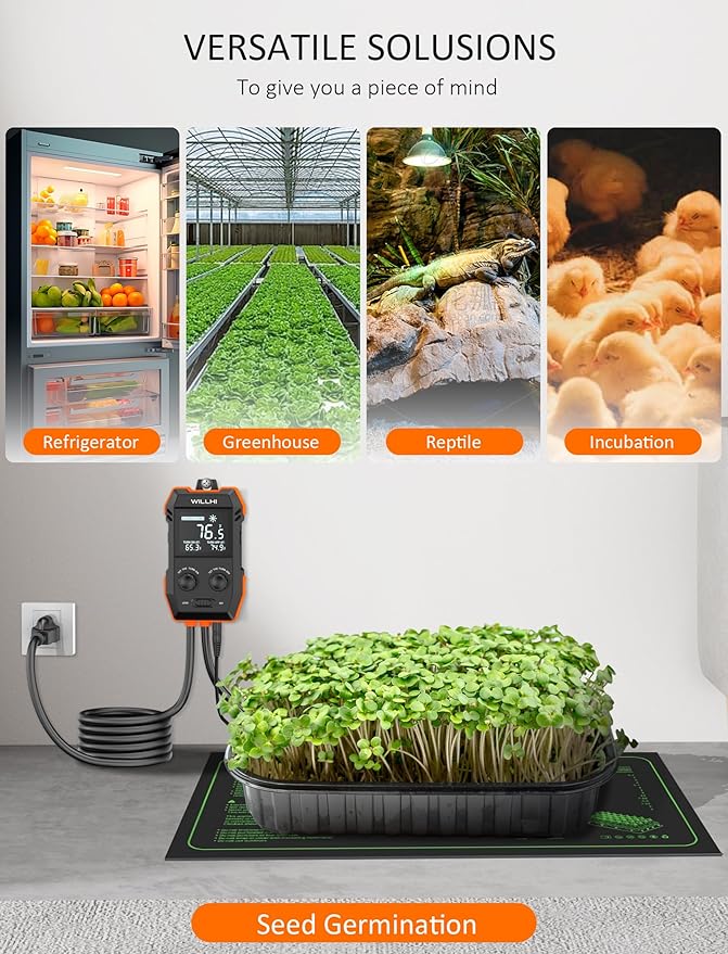 WH2408 Temperature Controller 10A 1200W, Digital Thermostat Controlled Outlet Plug Switch for Reptile Terrarium Greenhouse Homebrew Aquarium Seedling Mat, Heating or Cooling Mode (Pack of 1) - Image 6