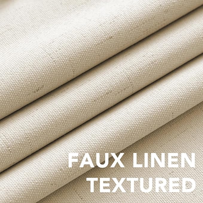H.VERSAILTEX Linen Curtains 100% Blackout Curtains for Bedroom 90 inch Long Full Light Blocking Nature Linen Blended Window Curtains for Living Room Nickel Grommet (2 Panels, Bleached Sand) - Image 4